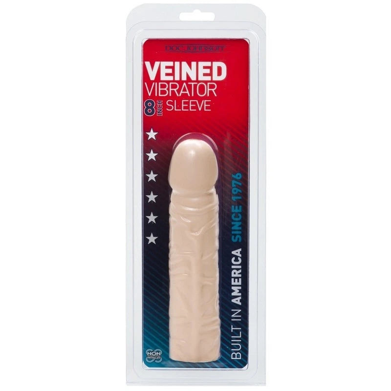 Doc Johnson Veined Vibrator 8 Inch Penis Sleeve White Pumps, Extenders and Sleeves
