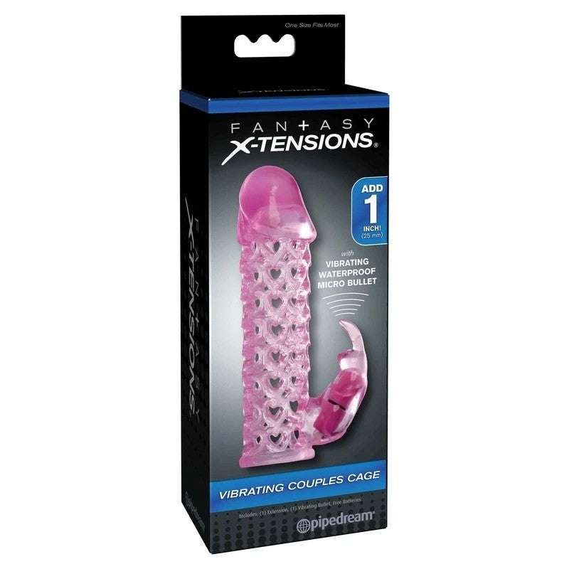 Fantasy X-Tensions Vibrating Couples Cock Cage Pink Pumps, Extenders and Sleeves