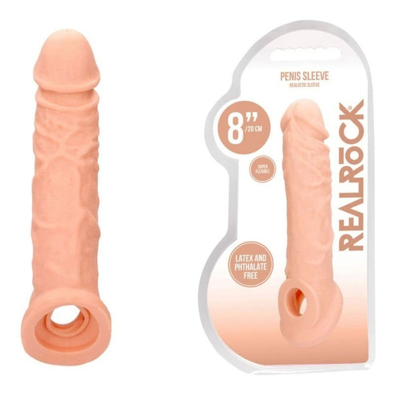 REALROCK 8'' Realistic Penis Extender with Ring Penis Sleeves and Extenders