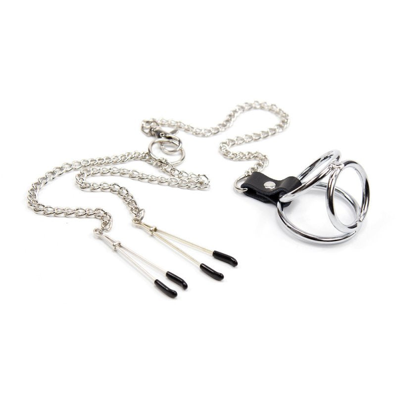 BDStyle Adjustable Nipple Clamps With Cock Ring Steel Cock Rings