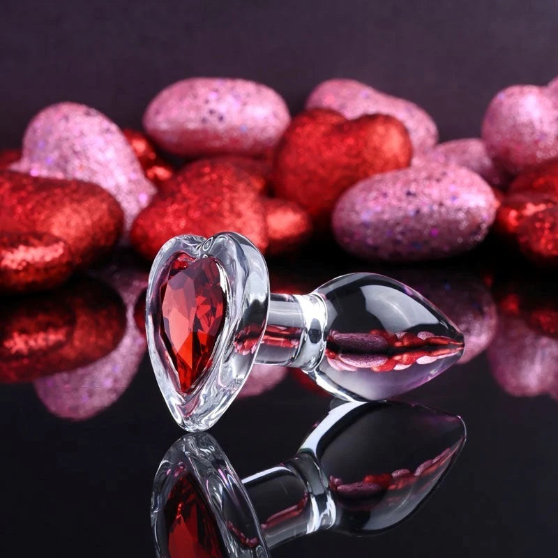 Adam & Eve Red Heart Gem Glass Plug Butt Plugs