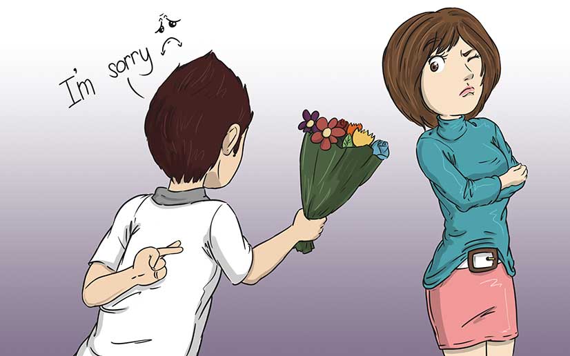 Man apologising to girlfriend