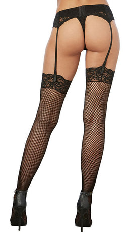 Dream Girl Fishnet Thigh High Stockings with Lace Top - Hosiery