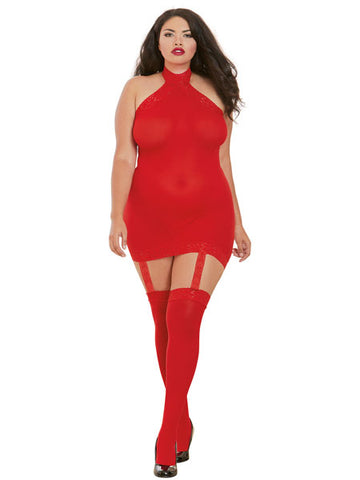 Dreamgirl Plus Size Womens Garter Dress With Thigh High Queen Size - Plus Sized Lingerie