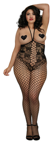 Dreamgirl Plus Size Open-Cup Womens Bodystocking Black - Plus Sized Lingerie