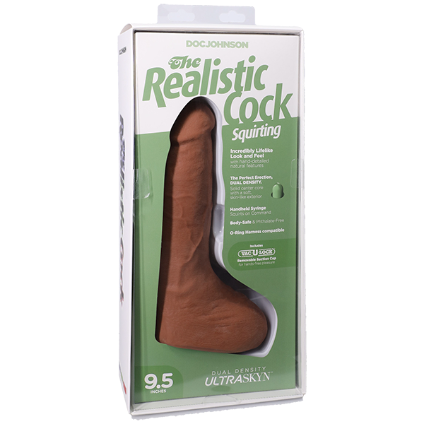 Vac-U-Lock 9.5 Inch Ultraskyn Squirting Cock With Balls Realistic Dildos