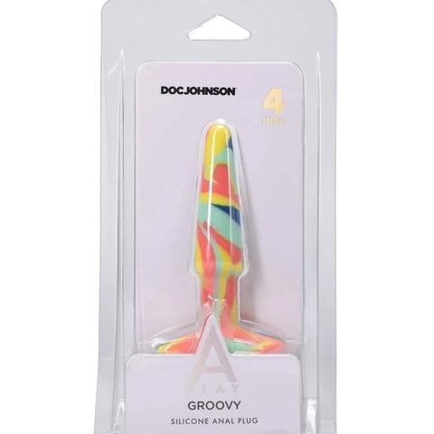 Doc Johnson A-Play Groovy Boxed Silicone Anal Plug Sunrise - Butt Plugs