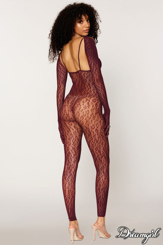 Dream Girl Womens Catsuit Bodystocking & Shrug Burgundy Body Stockings