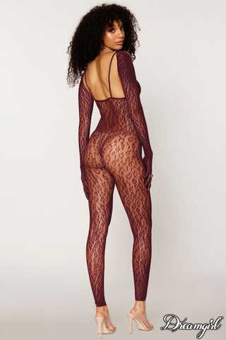 Dream Girl Womens Catsuit Bodystocking & Shrug Burgundy - Body Stockings