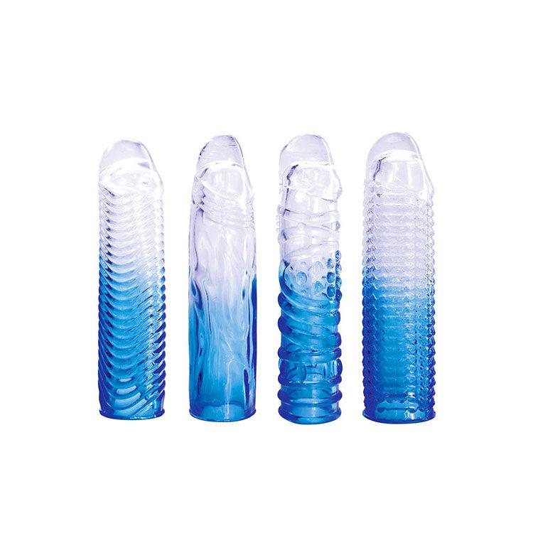 Adam & Eve SAPPHIRE 4 Pieece Mens Penis Sleeve Set - Penis Sleeves and Extenders