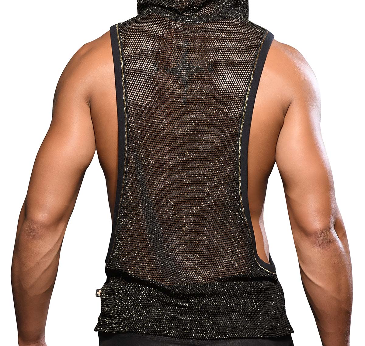 Andrew Christian Golden Mesh Mens Gym Hoodie Black / Gold His Fetish