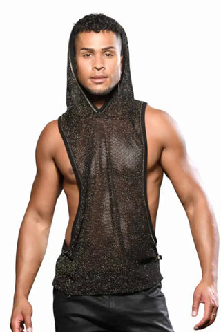 Andrew Christian Golden Mesh Mens Gym Hoodie Black / Gold - His Fetish