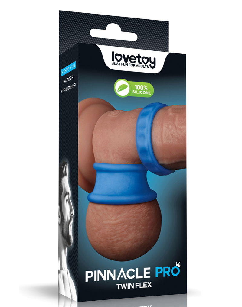 Lovetoy Pinnacle Pro Twin Flex Stretchy Cock and Balls Rings Blue Ball and Cock Toys