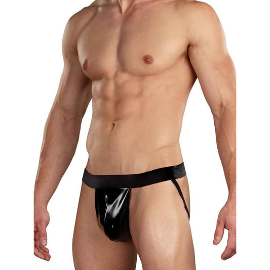 Male Power Wet Look Faux Leather Mens Jock Black - His Fetish