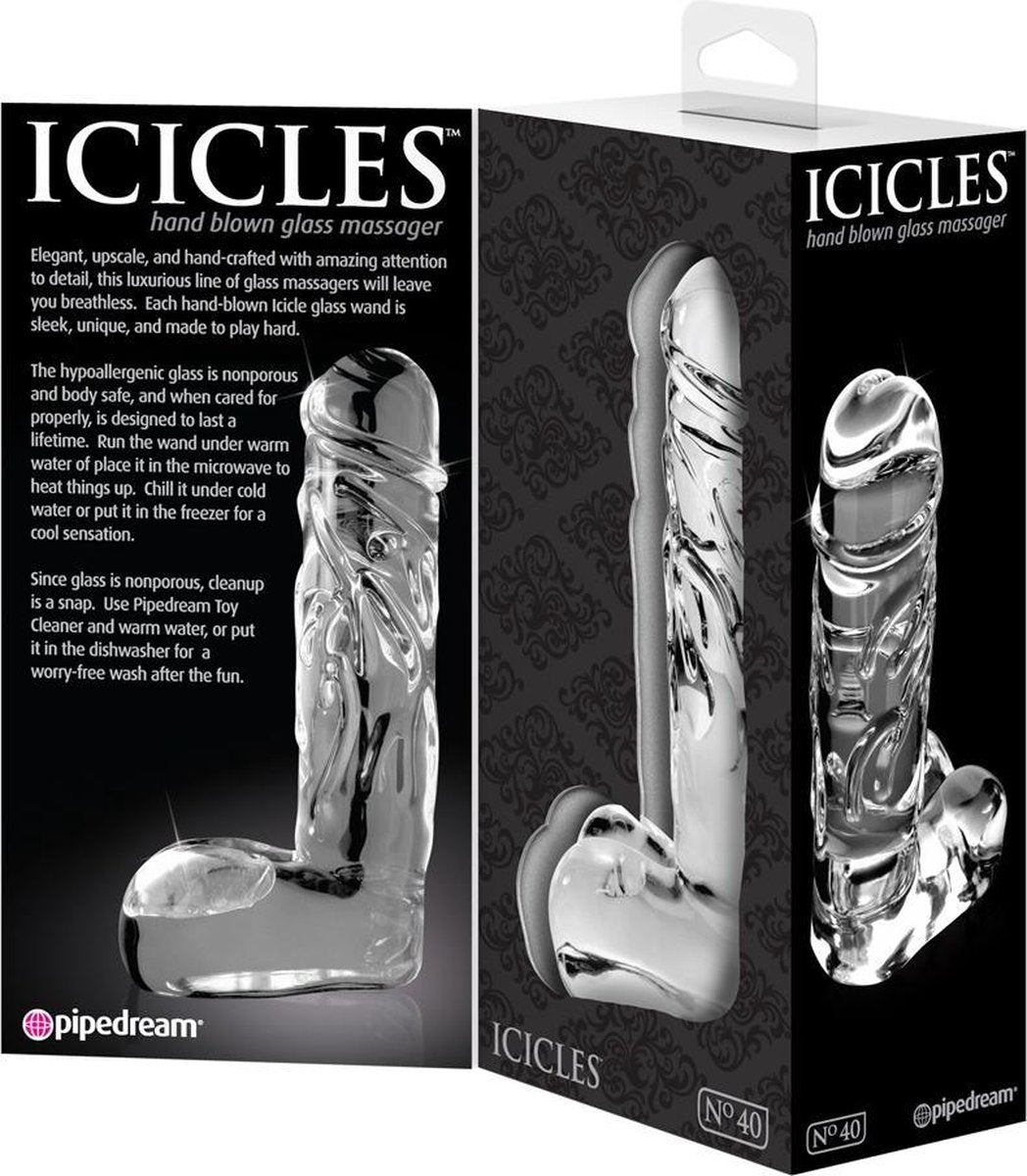 Pipedream Icicles No 40 Realistic Glass Dong Glass Sex Toys
