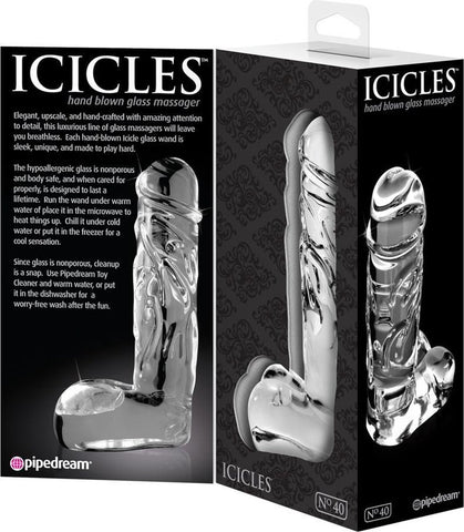 Pipedream Icicles No 40 Realistic Glass Dong - Glass Sex Toys
