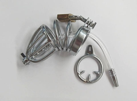 Chastity Device with Cock Ring and Catheter Tube - Male Chastity