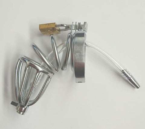 Chastity Device with Cock Ring and Catheter Tube - Male Chastity