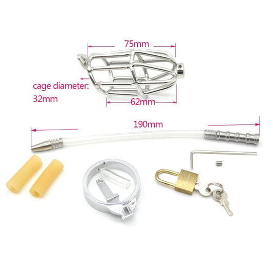 Cock Cage With Cum Through Catheter Tube - Male Chastity