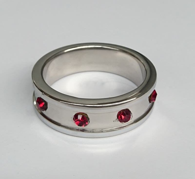 Deep Shallow Steel Cock Ring 45mm with Ruby Gem Cock Rings