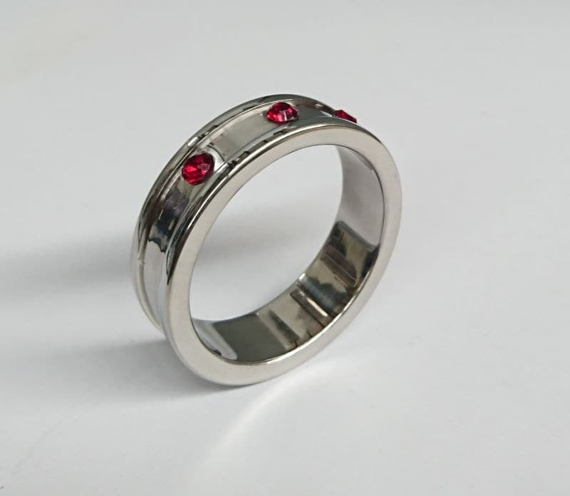 Deep Shallow Steel Cock Ring 45mm with Ruby Gem Cock Rings