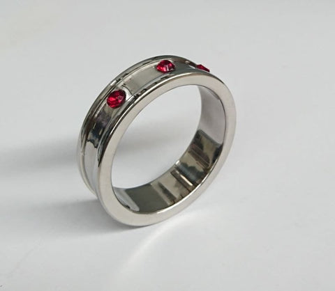 Deep Shallow Steel Cock Ring 45mm with Ruby Gem - Cock Rings