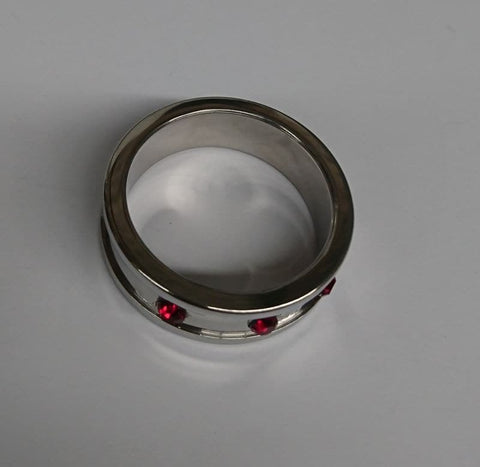 Deep Shallow Steel Cock Ring 45mm with Ruby Gem - Cock Rings
