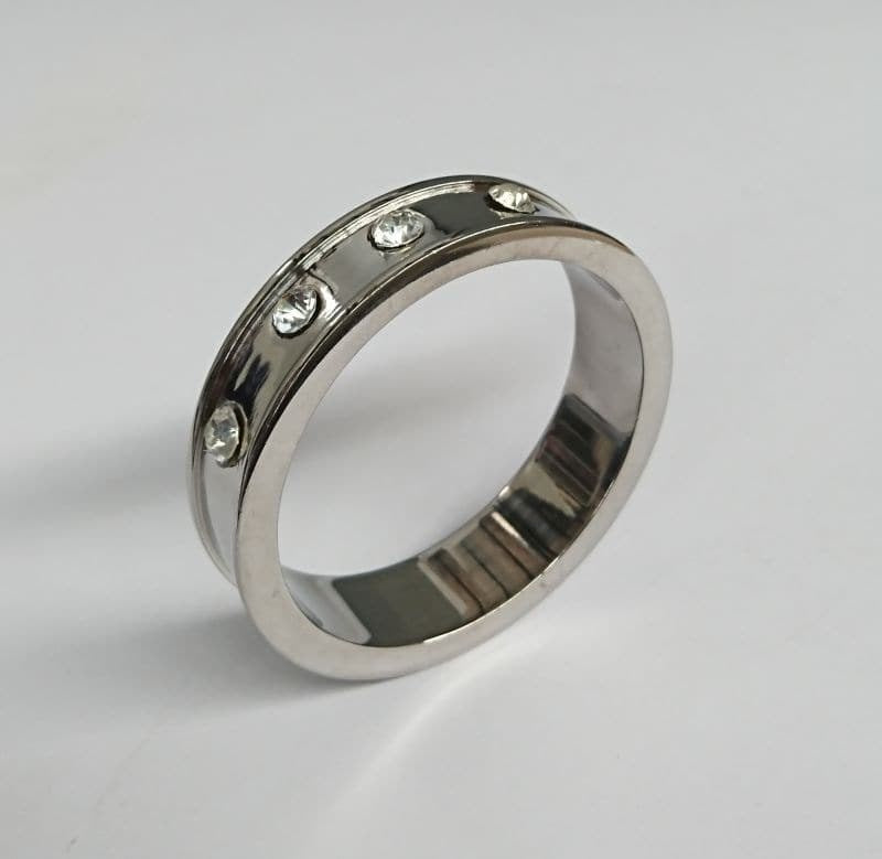 Deep Shallow Steel Cock Ring with Diamond Gem Cock Rings