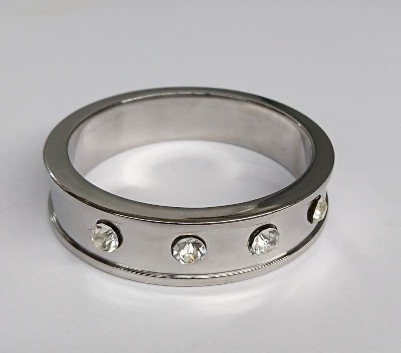 Deep Shallow Steel Cock Ring with Diamond Gem Cock Rings