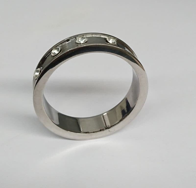 Deep Shallow Steel Cock Ring with Diamond Gem Cock Rings