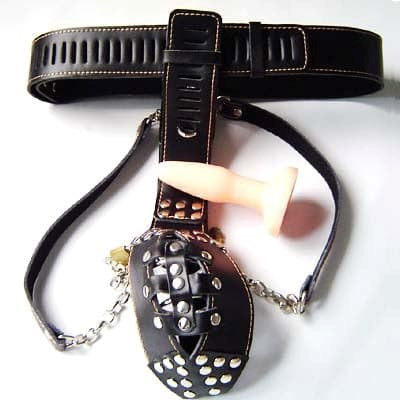 Dungeon Ware Leather Chastity Harness With Anal Plug Male Chastity