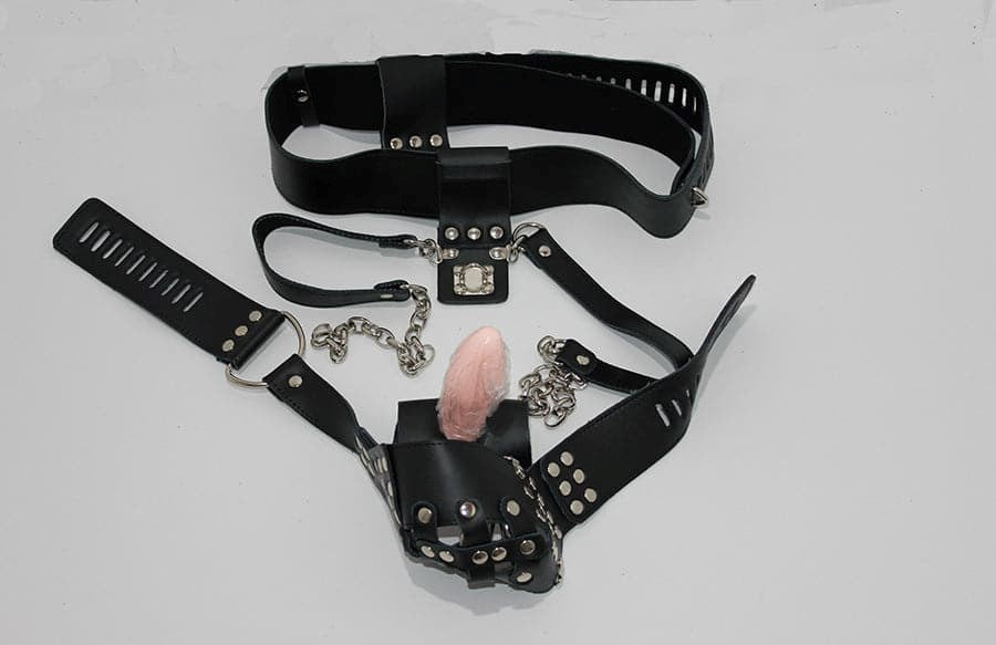 Dungeon Ware Leather Chastity Harness With Anal Plug Male Chastity