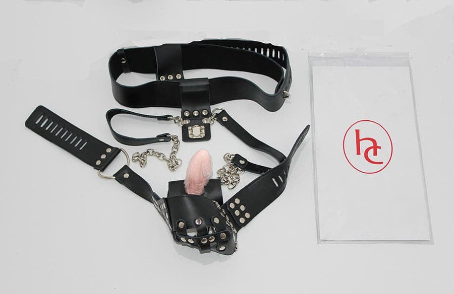 Dungeon Ware Leather Chastity Harness With Anal Plug Male Chastity