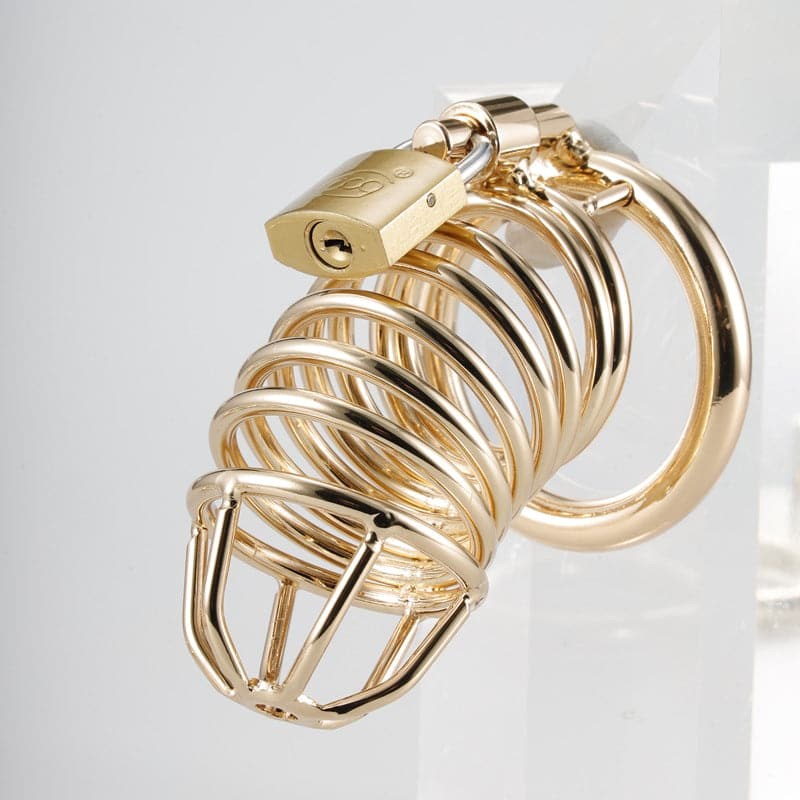 Gold Metal Chastity Cage Device Male Chastity