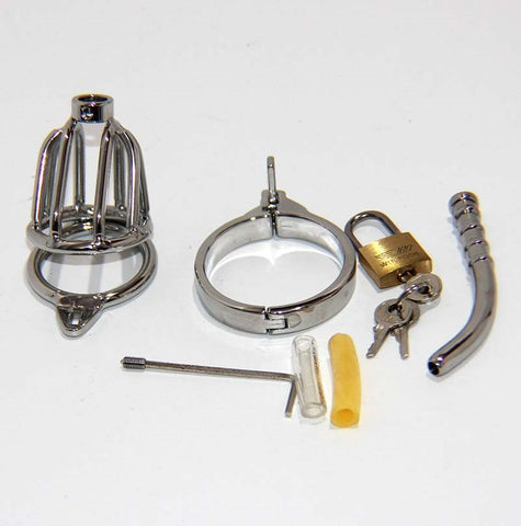 Locked In Pee Thru Steel Male Chastity Cage - Male Chastity