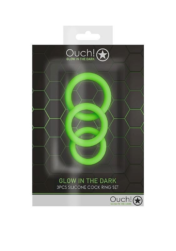 OUCH! Glow in Dark Cock Ring Set - 3 Pack Cock Rings