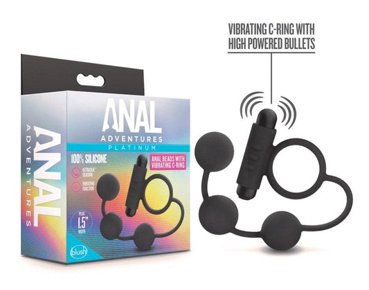 Blush Novelties Platinum Anal Beads & Vibrating C-Ring - Graduated Pleasure - Ball and Cock Toys
