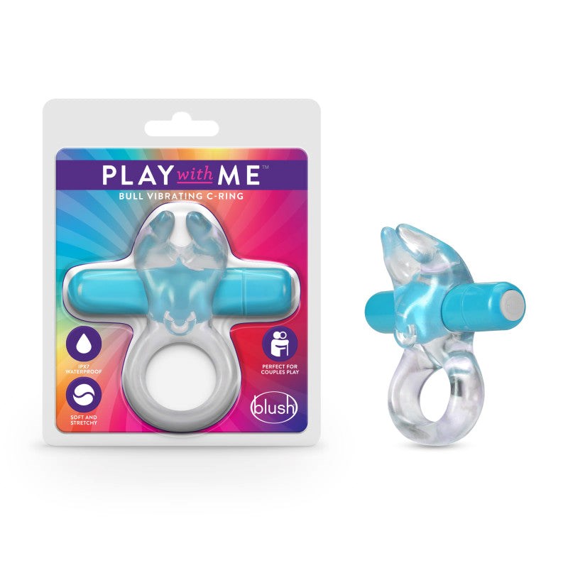 Play With Me Bull Vibrating C-Ring - Blue Vibrating Cock Rings