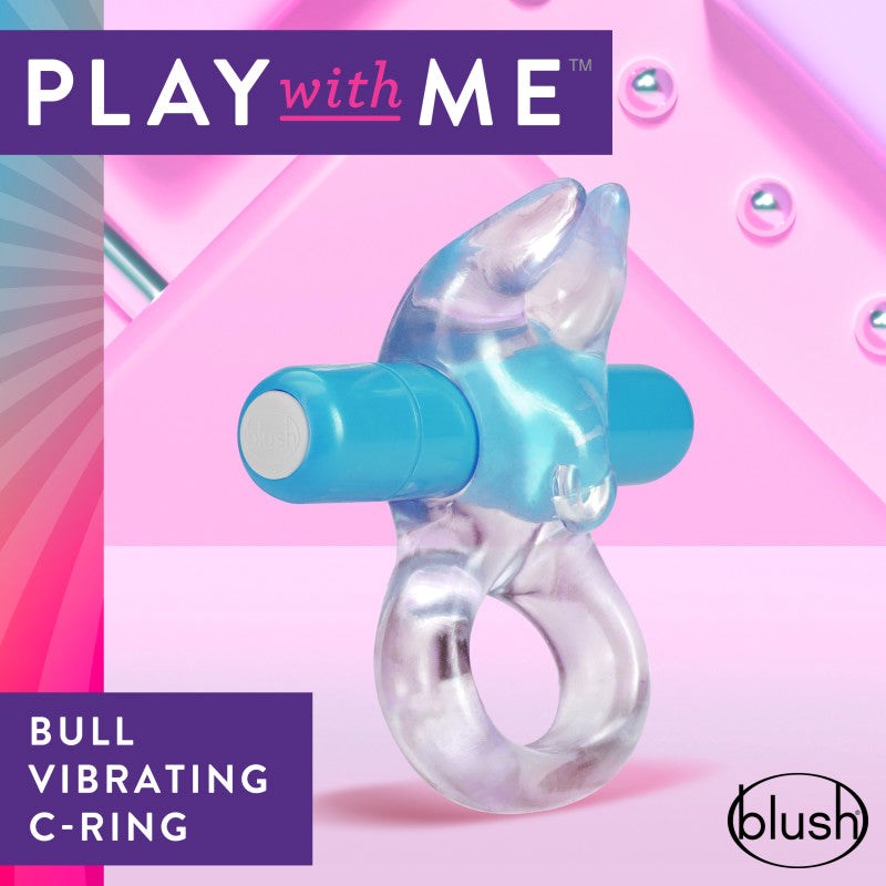 Play With Me Bull Vibrating C-Ring - Blue Vibrating Cock Rings