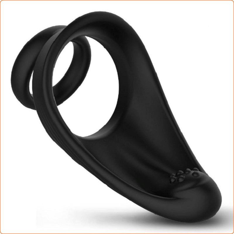 Silicone Dual Penis Ring with Taint Teaser Ball and Cock Toys