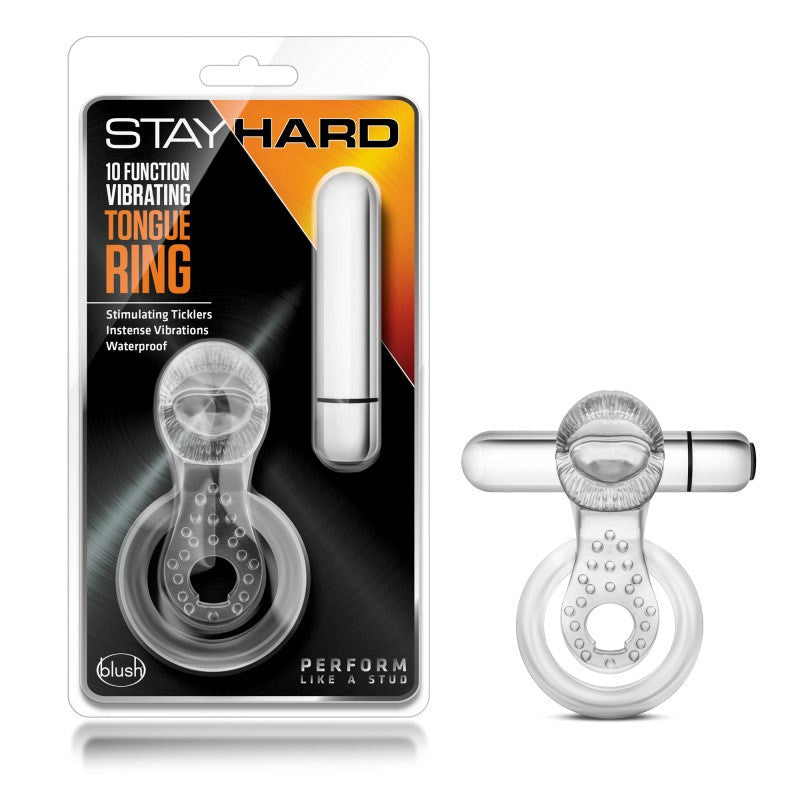 Stay Hard 10-F Vibrating Tongue Ring - Clear Ball and Cock Toys