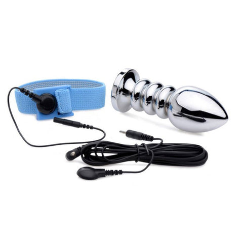 Uni-Polar E-Stim Cock and Ball Strap and Anal Plug - Cock Rings