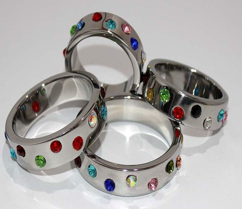 Wide Band Jewel Encrusted Steel Cock Ring Cock Rings