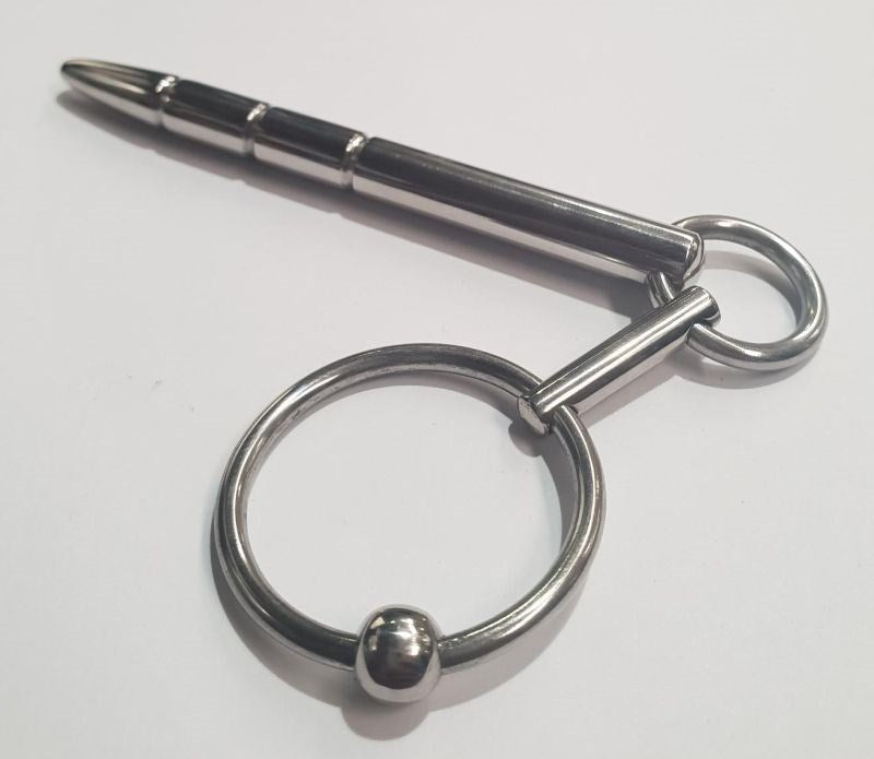 Xtube Steel Ribbed Penis Plug Wand with Glans Ring Penis Plugs