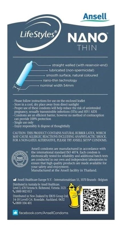 Ansell Lifestyles Nano Thins 10 Pack - Condoms