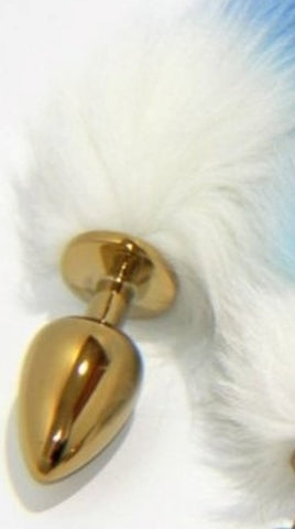 Colourful Faux Fox Tail Gold Butt Plug - Butt Plugs