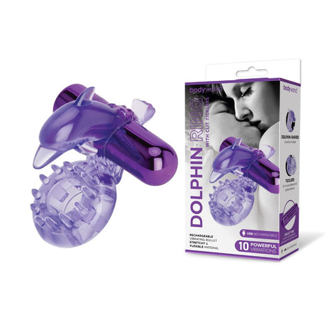 Bodywand Rechargeable Dolphin Cock Ring with Ticklers - Vibrating Cock Rings