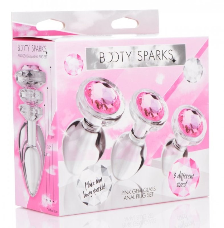 Booty Sparks Pink Gem Glass Anal Pleasure Plug Set Butt Plugs