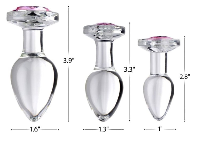 Booty Sparks Pink Gem Glass Anal Pleasure Plug Set Butt Plugs