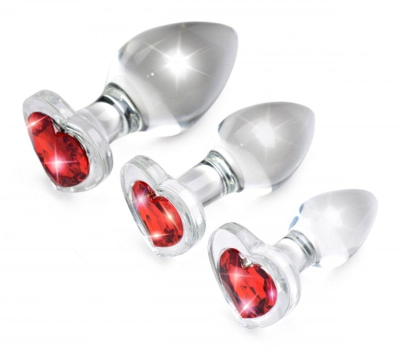 Booty Sparks Red Heart Gem Glass Anal Plug Set Butt Plugs